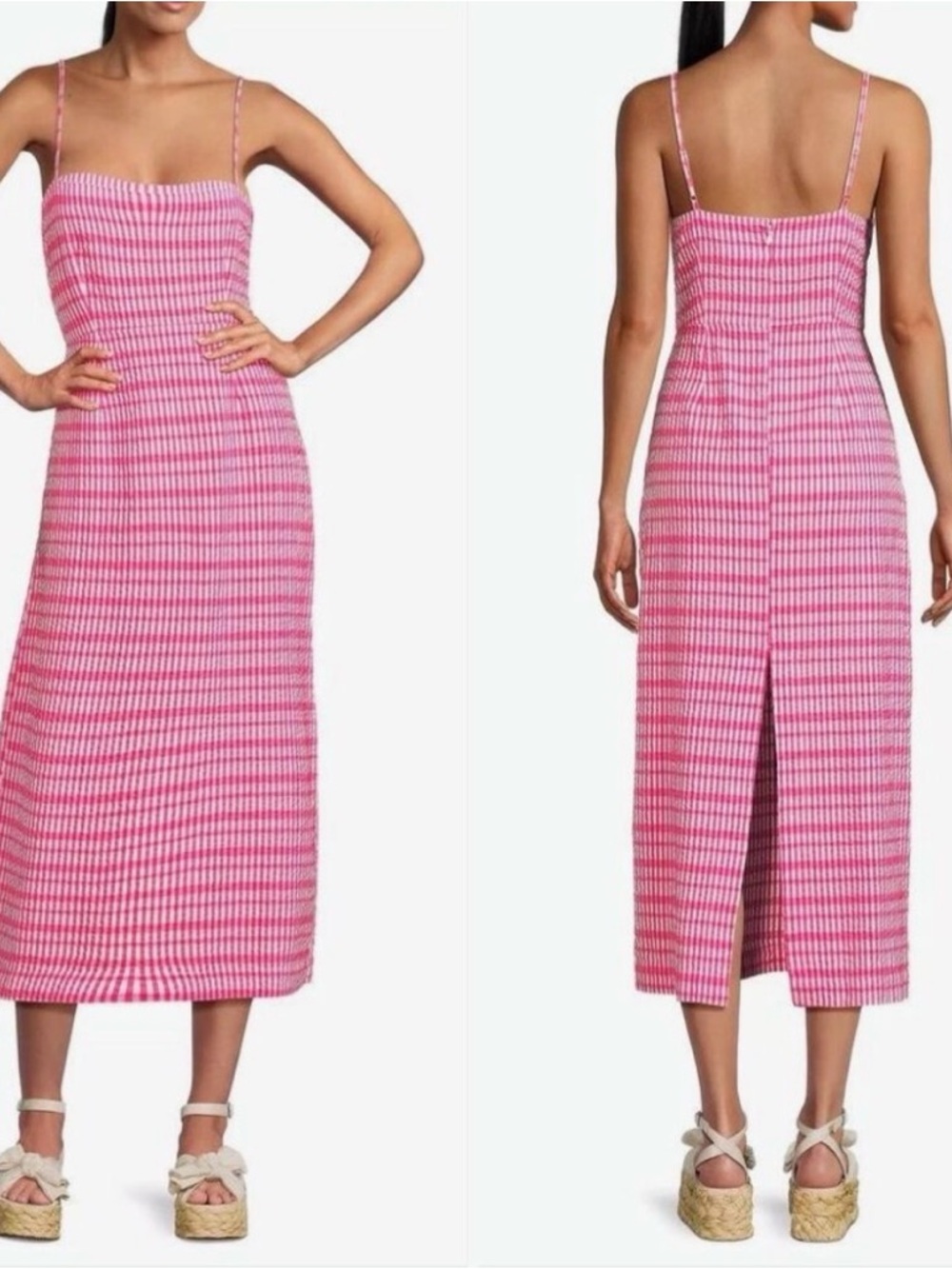 ciao lucia lareina dress gingham seersucker hot pink midi dress - 100% cotton